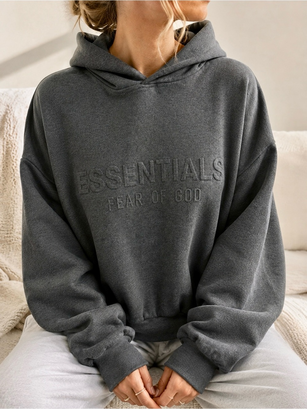 Fear of God Essentials Hoodie Charcoal Gray Tonal Logo Oversized Unisex Medium